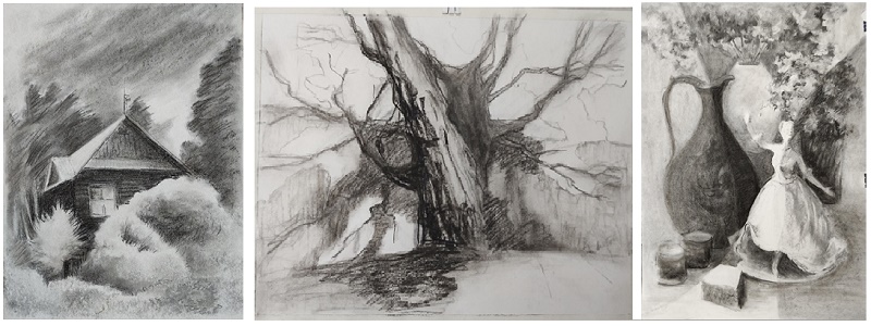 рисунок домик дерево черное