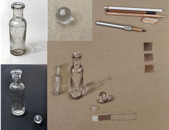 рисунок стеклянных предметов на крафте