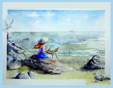 девочка у моря рисунок акварель 
