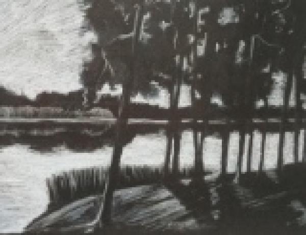 пейзаж деревья озеро рисунок