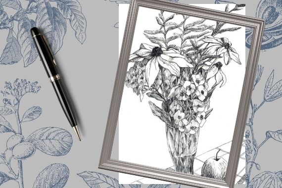 букет цветов рисунок ручкой
