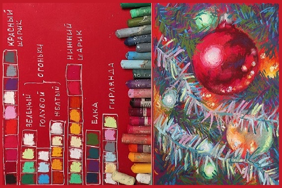 Рисунок масляной пастелью новогодняя елка